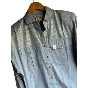 Vintage Circle T Western Button Up Shirt Womens M Blue & Silver Rodeo Top